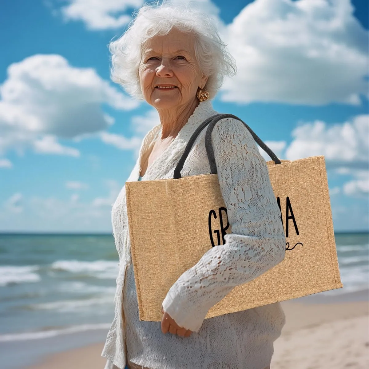Nanny Mom Mama Memaw Abuela Granny Mimi Aunt Nana Gigi Grandma Gifts Burlap Tote Bag for Women Lady