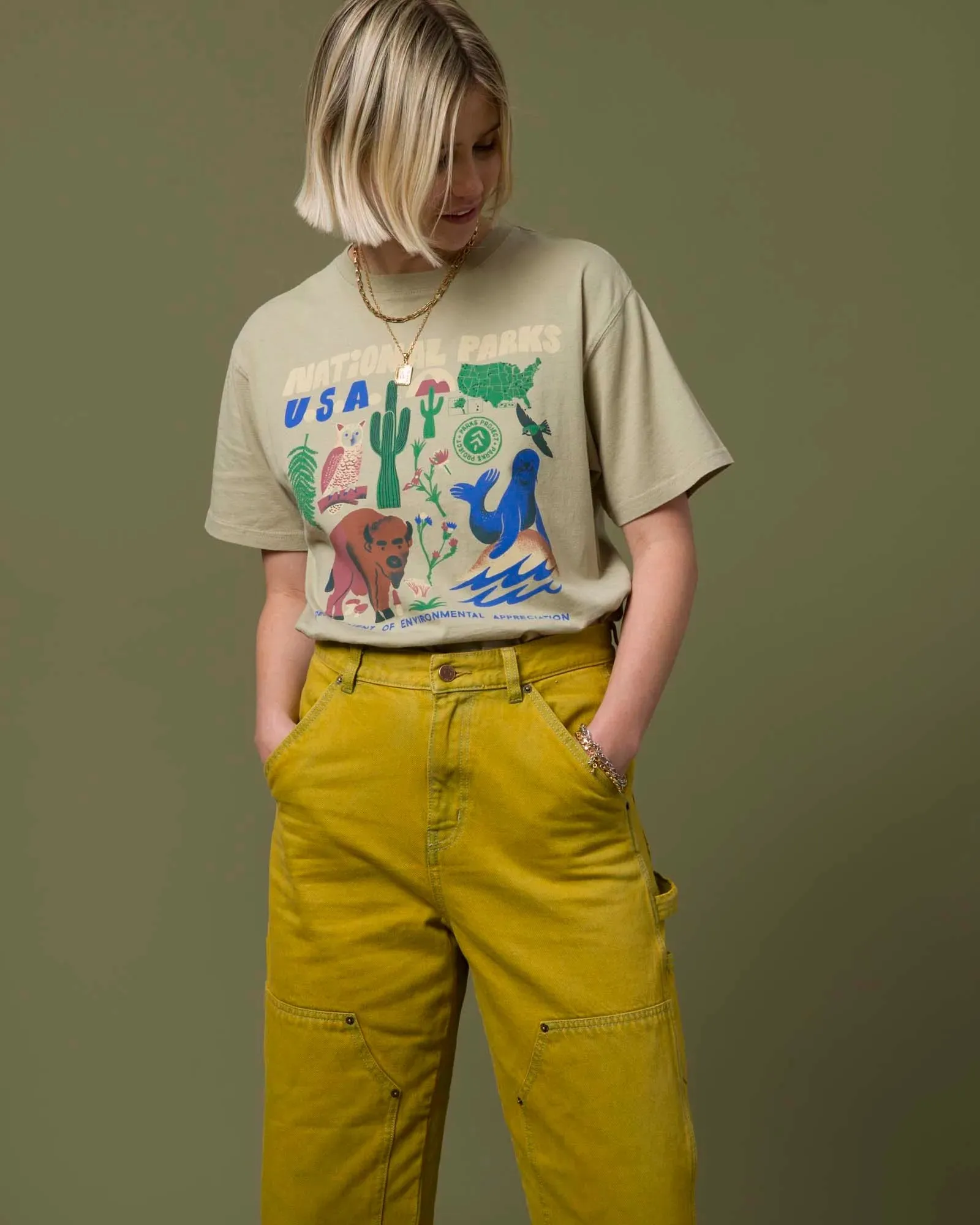 National Parks of the USA Organic Tee - Military Green