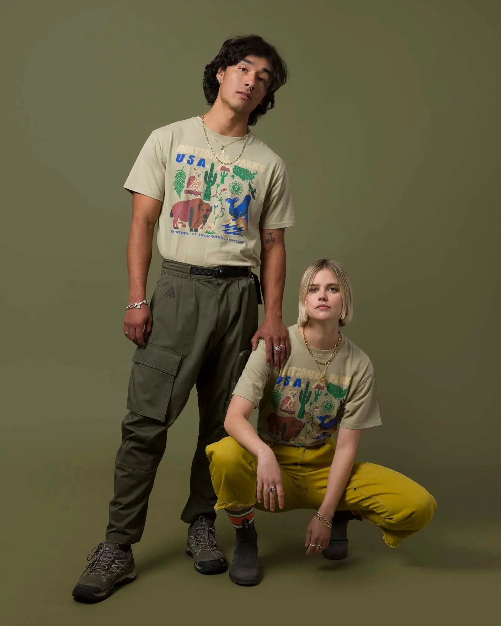 National Parks of the USA Organic Tee - Military Green