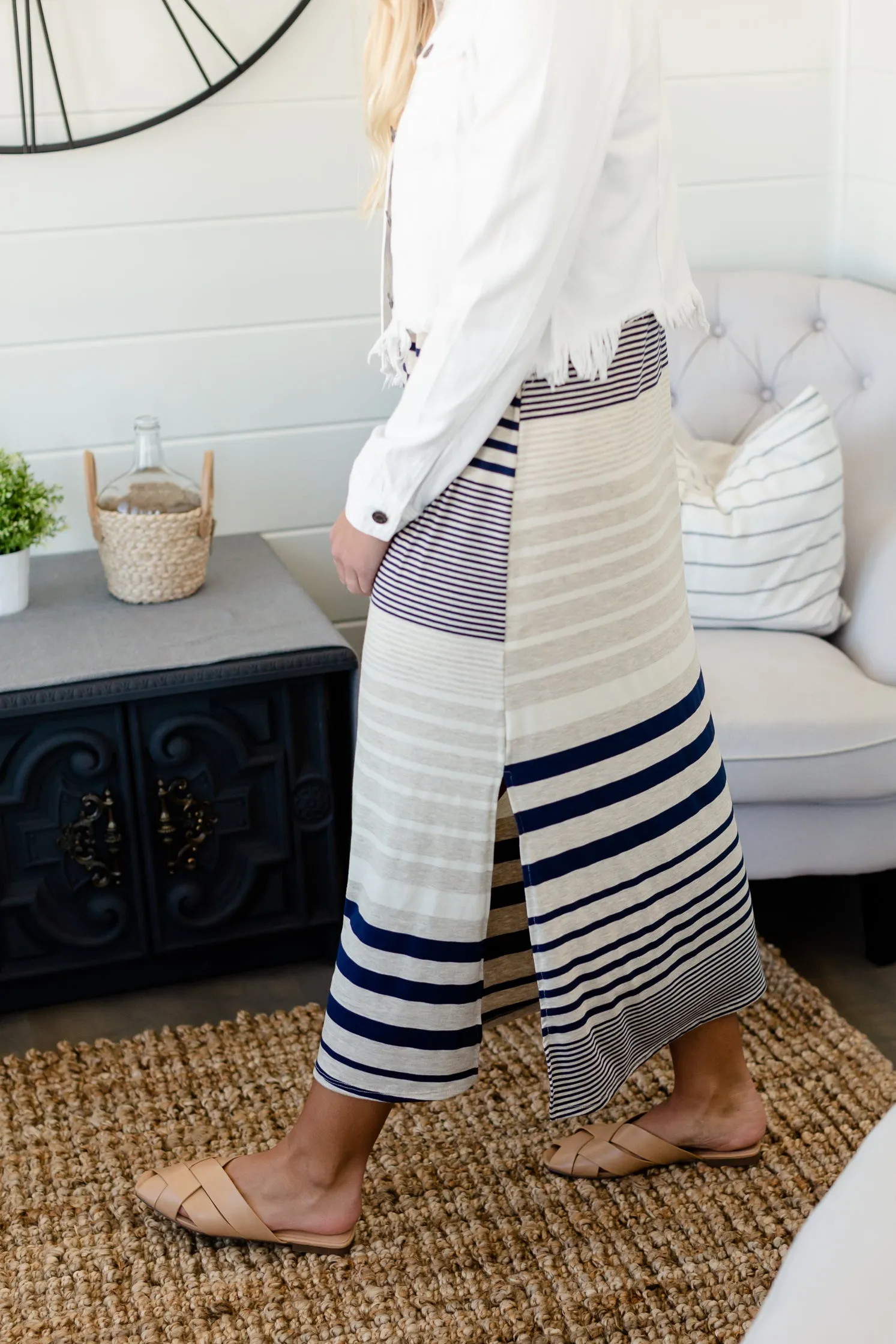 Navy Multi Stripe Maxi Dress