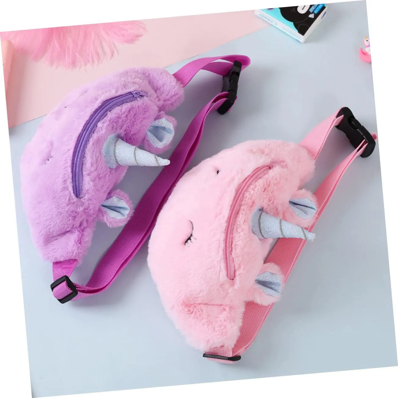 NOLITOY 1pc Unicorn Fanny Pack Fluffy Bag Cute Teen Girl Bum Bag Unicorn Our Furry Belt Waist Bag Fashion Pouch Chest Bag Plush Pink