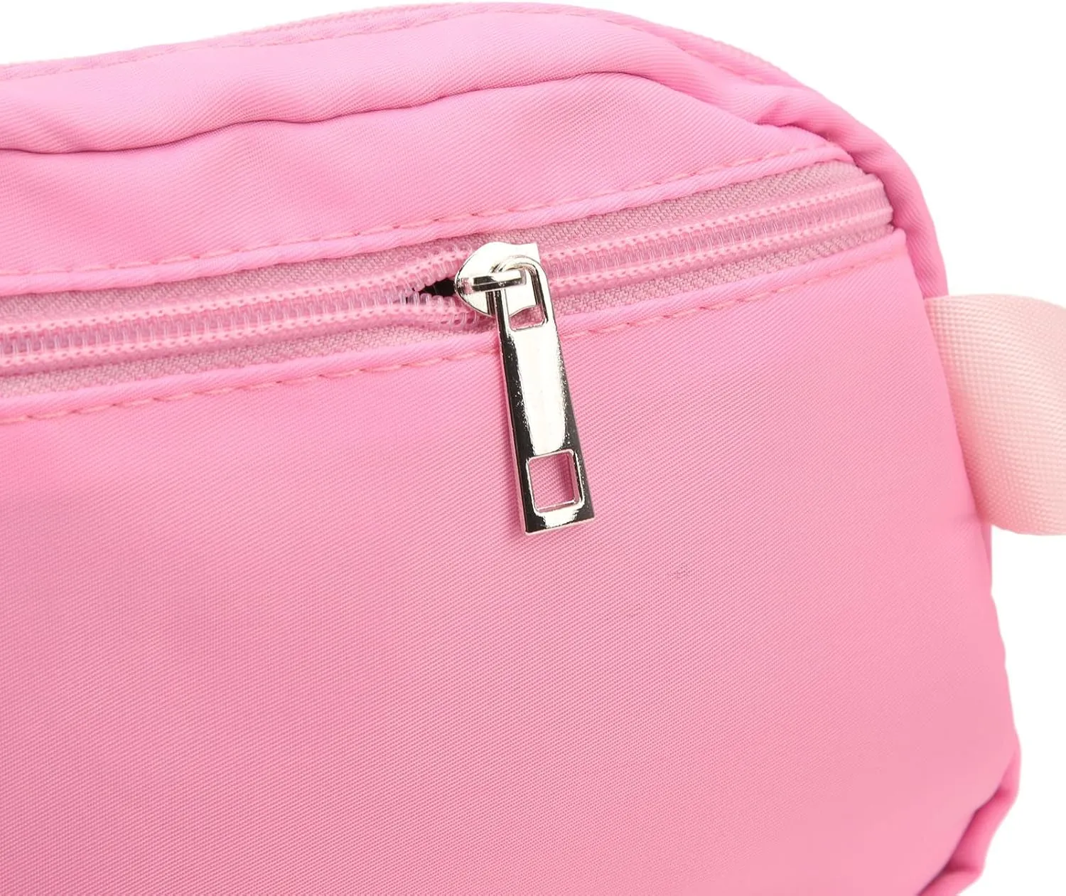 Nylon Fanny Pack Adjustable Belt Zipper Pockets Travel Waist Bag for Women (Pink)