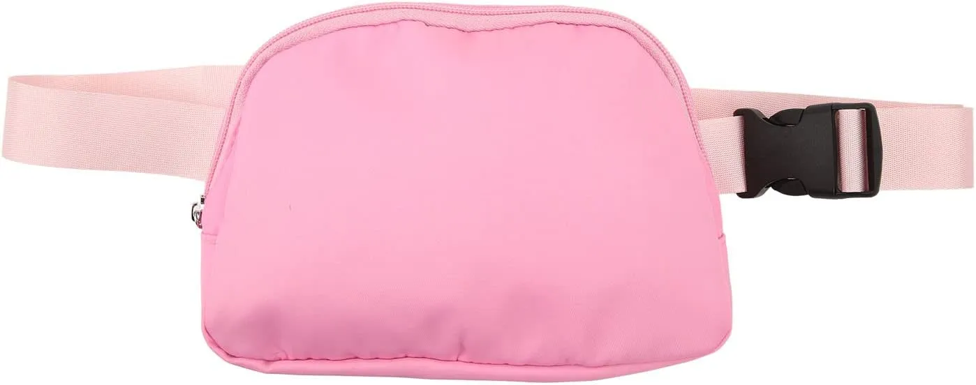 Nylon Fanny Pack Adjustable Belt Zipper Pockets Travel Waist Bag for Women (Pink)