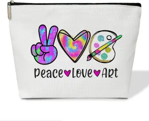 Peace Love Art Supply Bag Cosmetic Bag for Women Canvas Make up Bag with Zipper Art Bags for Supplies Travel Toiletry Bag with Lining Artist Gifts for Artists Women Teachers Painters Friends - M755