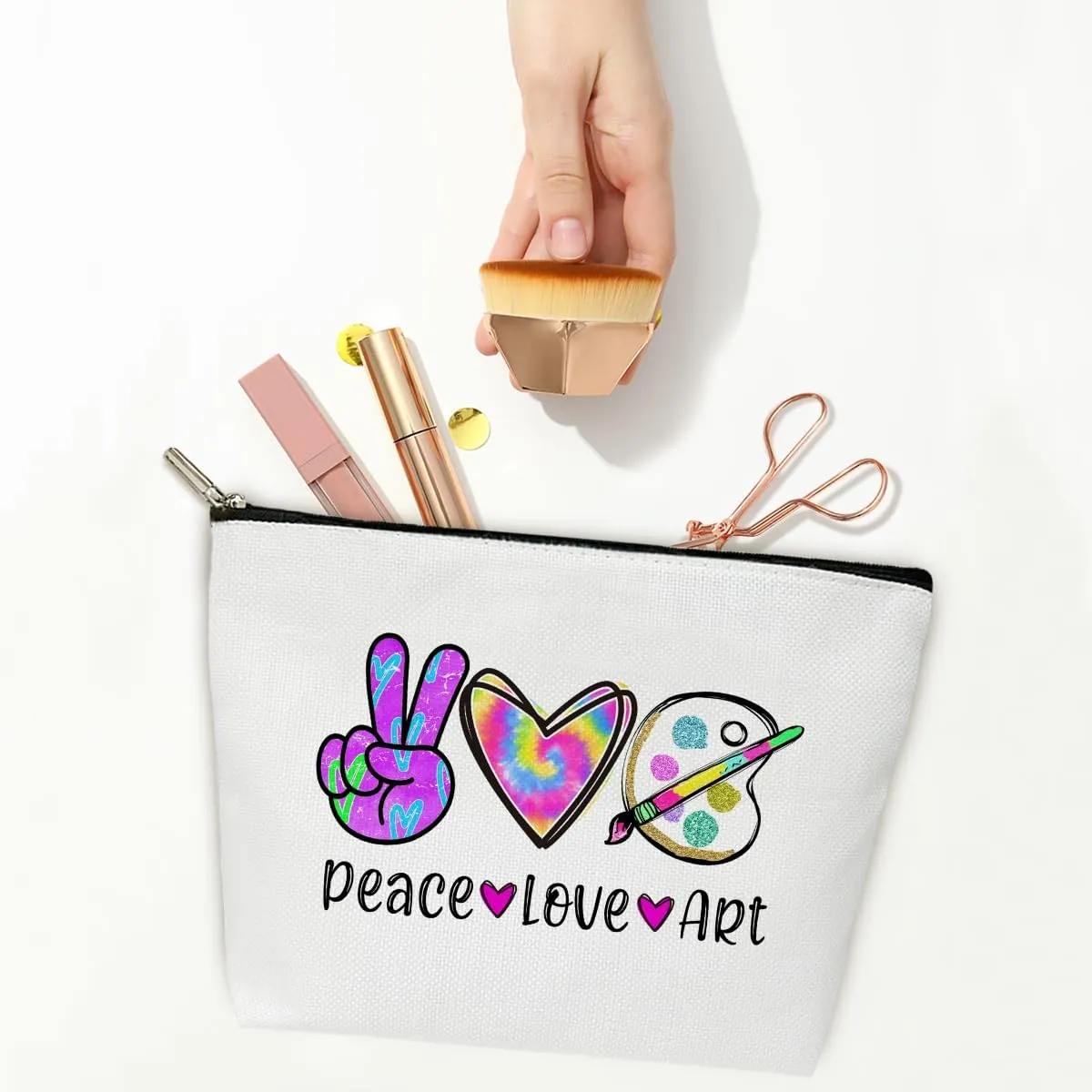 Peace Love Art Supply Bag Cosmetic Bag for Women Canvas Make up Bag with Zipper Art Bags for Supplies Travel Toiletry Bag with Lining Artist Gifts for Artists Women Teachers Painters Friends - M755