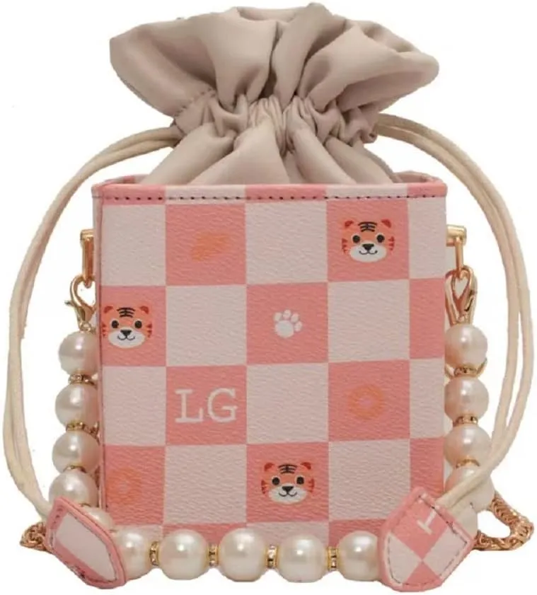Pearl Chain Purse Clutch Bucket Handbag Women Girl Summer Chic Small Handbag Beach Bag Mini Shoulder Bag Evening Bag (06Pink)