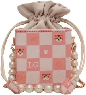 Pearl Chain Purse Clutch Bucket Handbag Women Girl Summer Chic Small Handbag Beach Bag Mini Shoulder Bag Evening Bag (06Pink)
