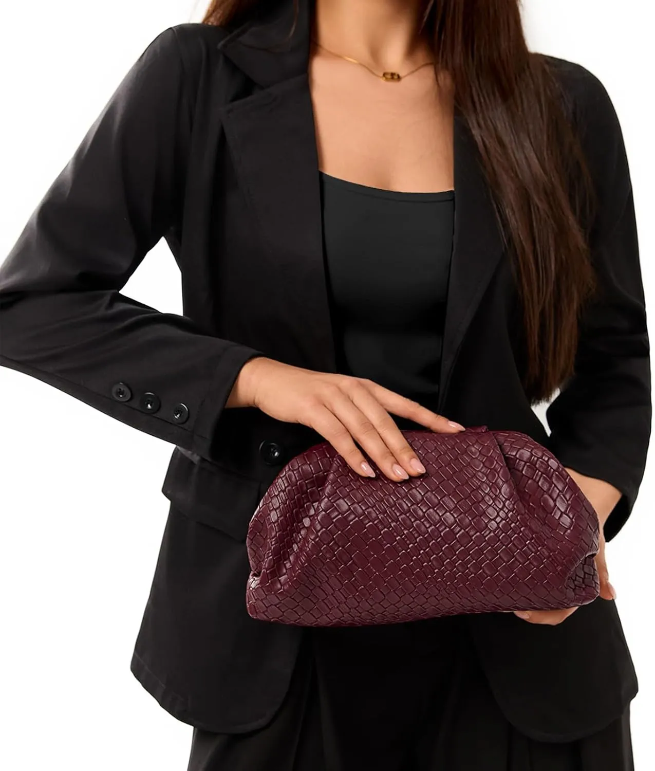 PHILOMENA Women's Vegan Leather Purse Ruched Bag Evening Handbag Dumpling Clutch Purse