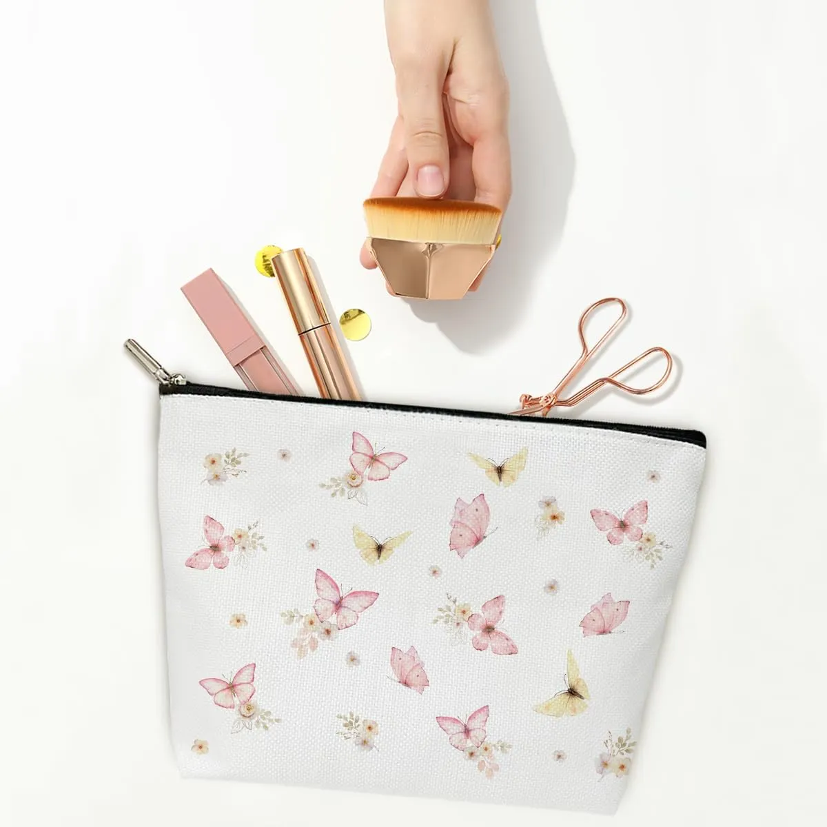 Pink Butterfly Cosmetic Bag for Women Butterfly Make up Bag with Zipper Travel Toiletry Bag with Lining Appreciation Gifts for Butterfly Lovers Butterfly Gifts for Women Friends Coworkers - M743