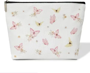 Pink Butterfly Cosmetic Bag for Women Butterfly Make up Bag with Zipper Travel Toiletry Bag with Lining Appreciation Gifts for Butterfly Lovers Butterfly Gifts for Women Friends Coworkers - M743