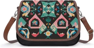 PU Leather Crossbody Bag Deluxe Print Flapover Tote Bag Shoulder Handbag Purse for Women with Adjustable Strap