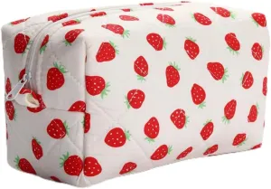 Quilted Makeup Bag Small Cotton Floral Cosmetic Makeup Bag Organizer, Aesthetic Portable Pouch Purse Toiletry Bag for Women Girls