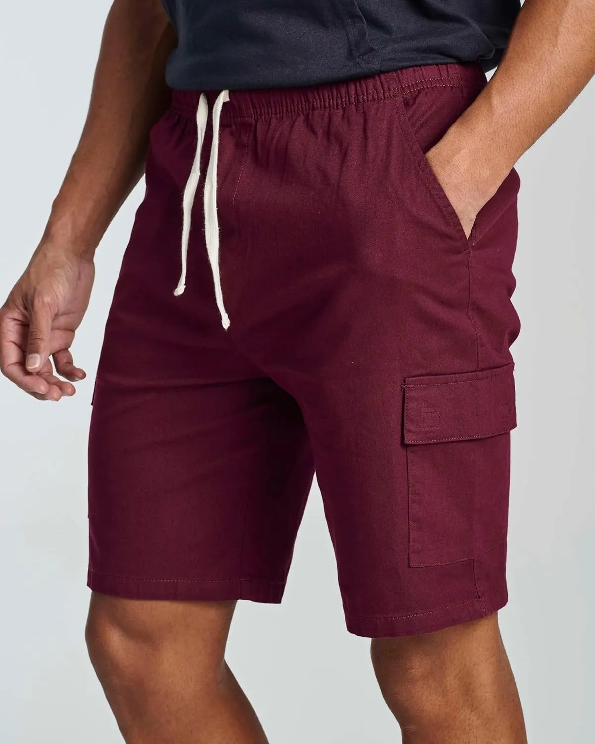Real Essentials 3 Pack: Men's 9" Elastic Waistband Cargo Short with Drawstring