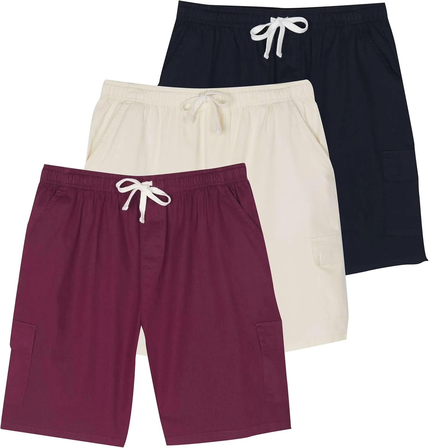 Real Essentials 3 Pack: Men's 9" Elastic Waistband Cargo Short with Drawstring