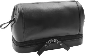 Real Leather Toiletry Wash Bag Cosmetic Shaving Kit Travel Pouch - Neil, Black, M, Toiletry Bag
