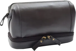 Real Leather Toiletry Wash Bag Cosmetic Shaving Kit Travel Pouch - Neil, Brown, M, Toiletry Bag