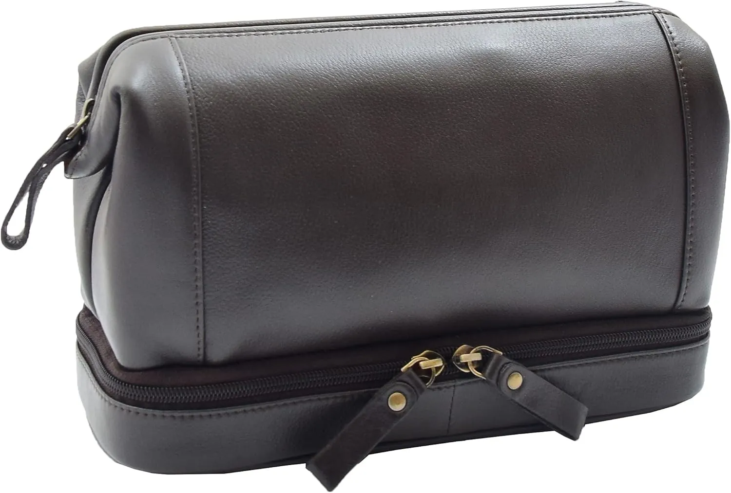 Real Leather Toiletry Wash Bag Cosmetic Shaving Kit Travel Pouch - Neil, Brown, M, Toiletry Bag