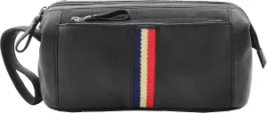 Real Leather Toiletry Wash Bag Travel Wrist Pouch HOL951 Black