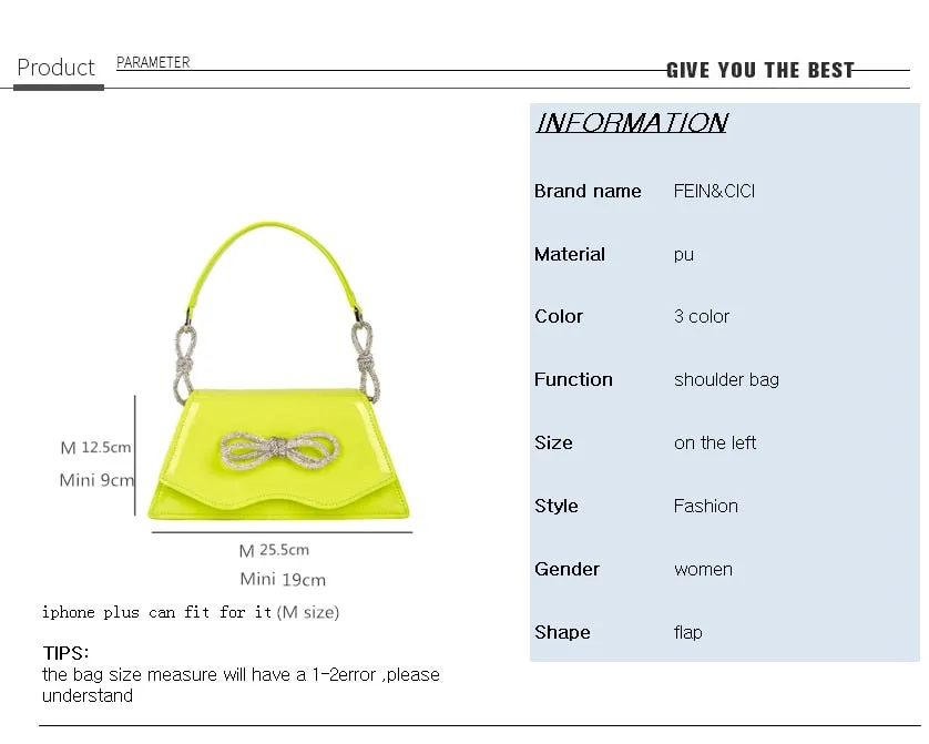 Rhinestones Double Bow shoulder Vintage Diamond small flap purse totes handbag