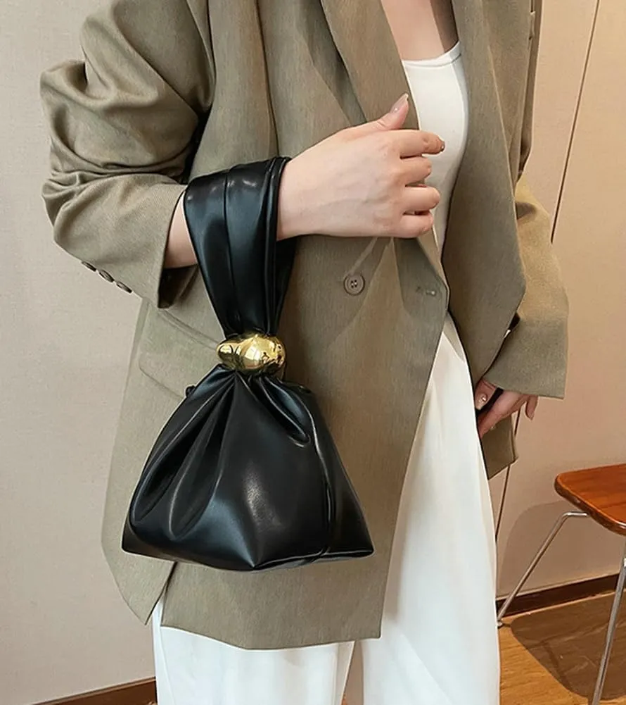 Rungion Trendy Vegan Leather Clutch Purse for Women Small Bucket Handbag Ladies Satchel Designer Bag with Zipper 2024