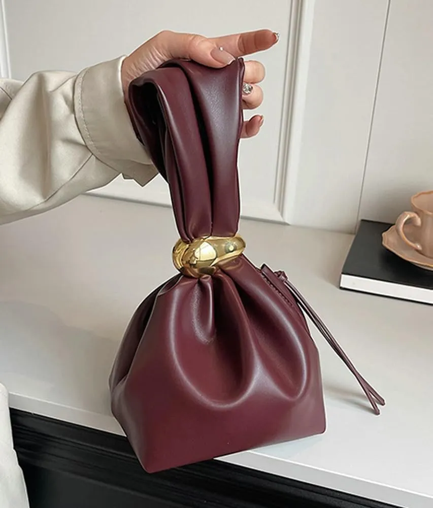 Rungion Trendy Vegan Leather Clutch Purse for Women Small Bucket Handbag Ladies Satchel Designer Bag with Zipper 2024