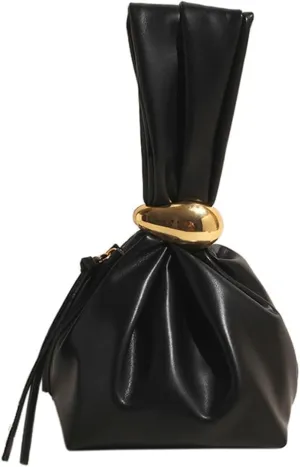 Rungion Trendy Vegan Leather Clutch Purse for Women Small Bucket Handbag Ladies Satchel Designer Bag with Zipper 2024