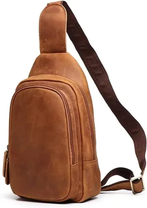 Sling Vintage Leather Chest Backpack Crossbody Satchel Purse for Travel Hiking Cycling Daypacks