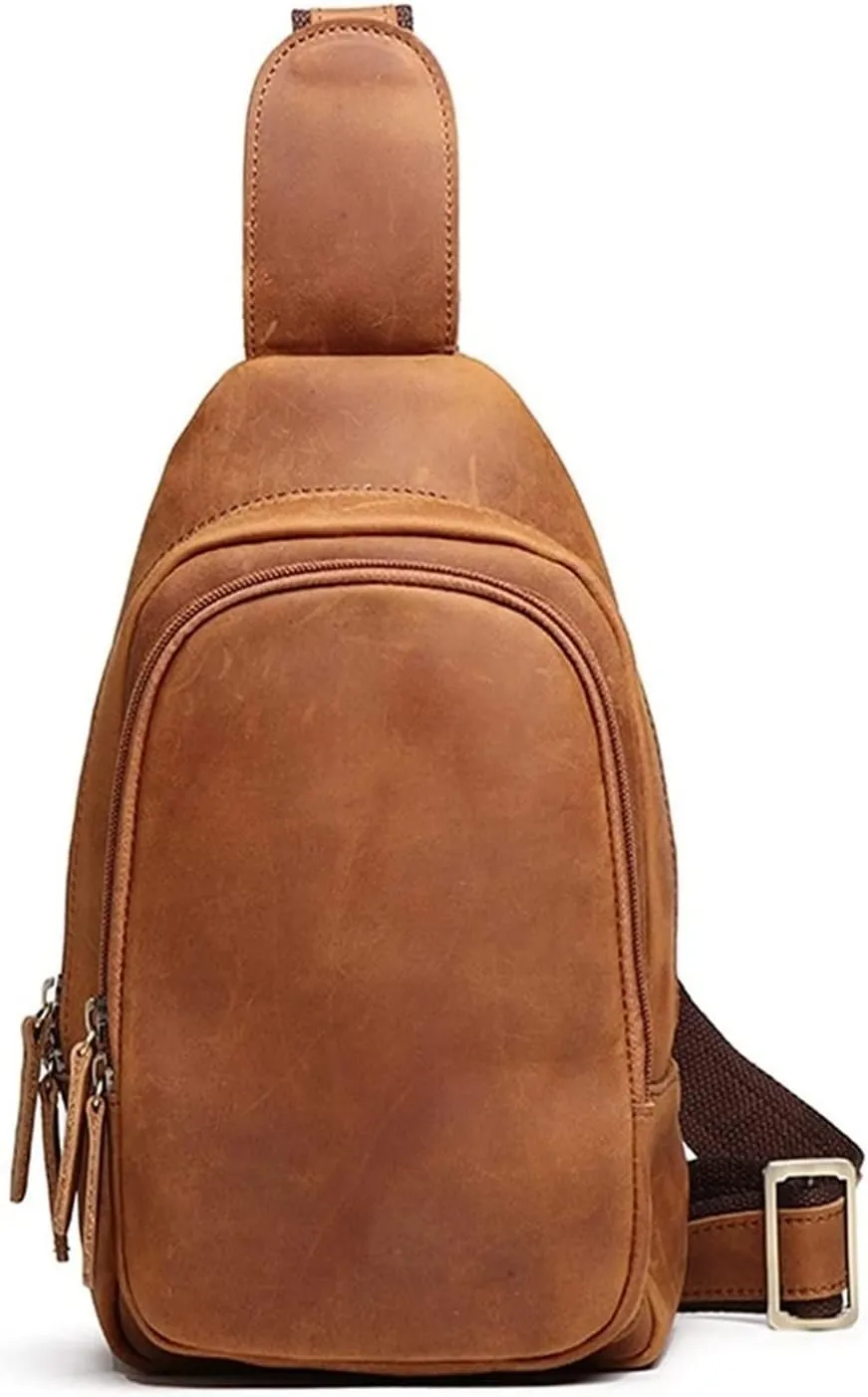Sling Vintage Leather Chest Backpack Crossbody Satchel Purse for Travel Hiking Cycling Daypacks