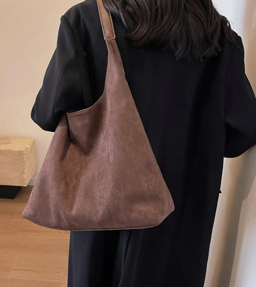 Slouchy Suede Shoulder Bags for Women Large Tote Purse Retro Soft Handbag Casual Work Ladies Top Handle Satchel 2pcs