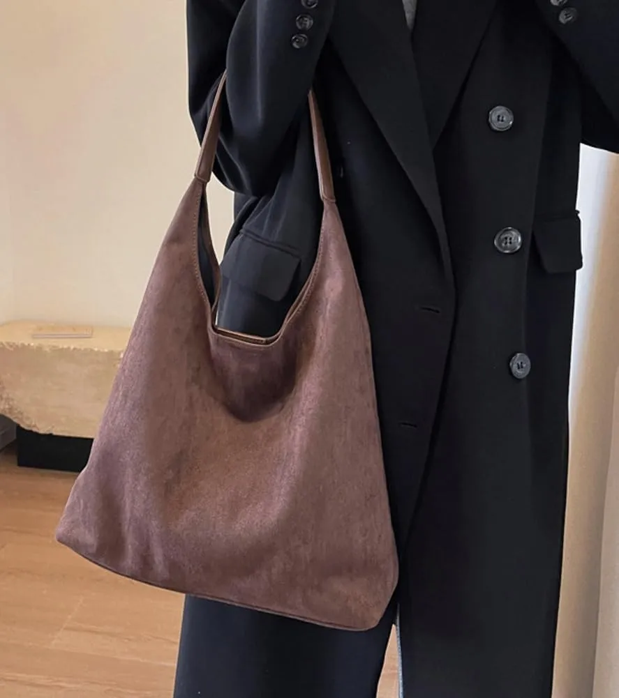 Slouchy Suede Shoulder Bags for Women Large Tote Purse Retro Soft Handbag Casual Work Ladies Top Handle Satchel 2pcs