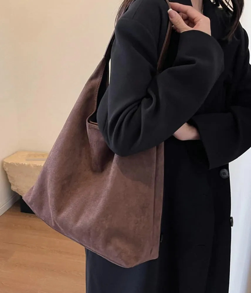 Slouchy Suede Shoulder Bags for Women Large Tote Purse Retro Soft Handbag Casual Work Ladies Top Handle Satchel 2pcs
