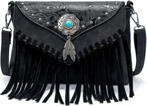 Small Crossbody Bags for Women Crossbody Handbag Fringe Purse Tassel Shoulder Bag Turquoise Concho Wallet