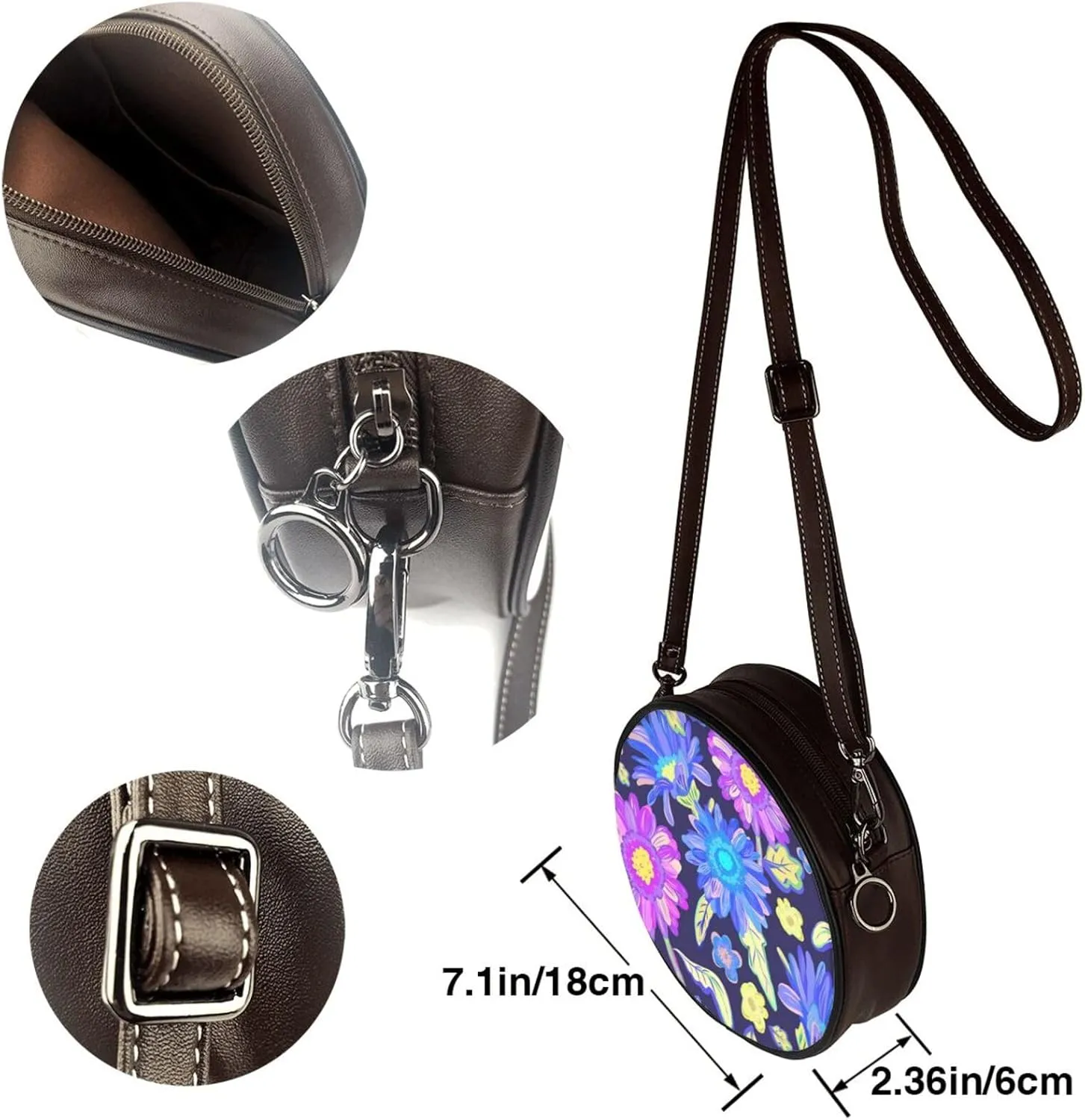 Small Crossbody Bags for Women Round Purses PU Leather Shoulder Bag with Adjustable Strap