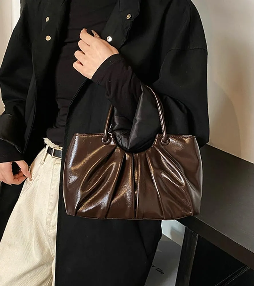 Small Crossbody Shoulder Bags for Women Pleated Vegan Leather Tote Satchel Cloud Handbag Trendy Purses 2025