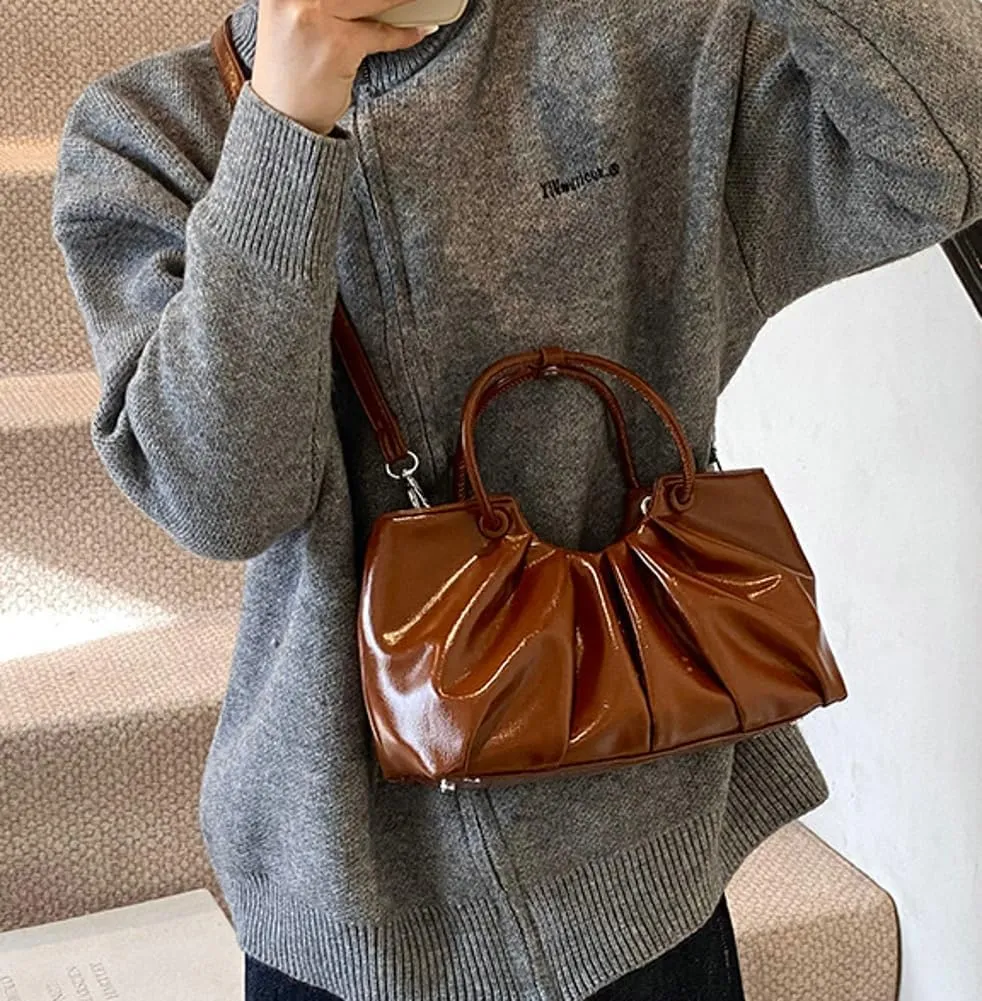 Small Crossbody Shoulder Bags for Women Pleated Vegan Leather Tote Satchel Cloud Handbag Trendy Purses 2025