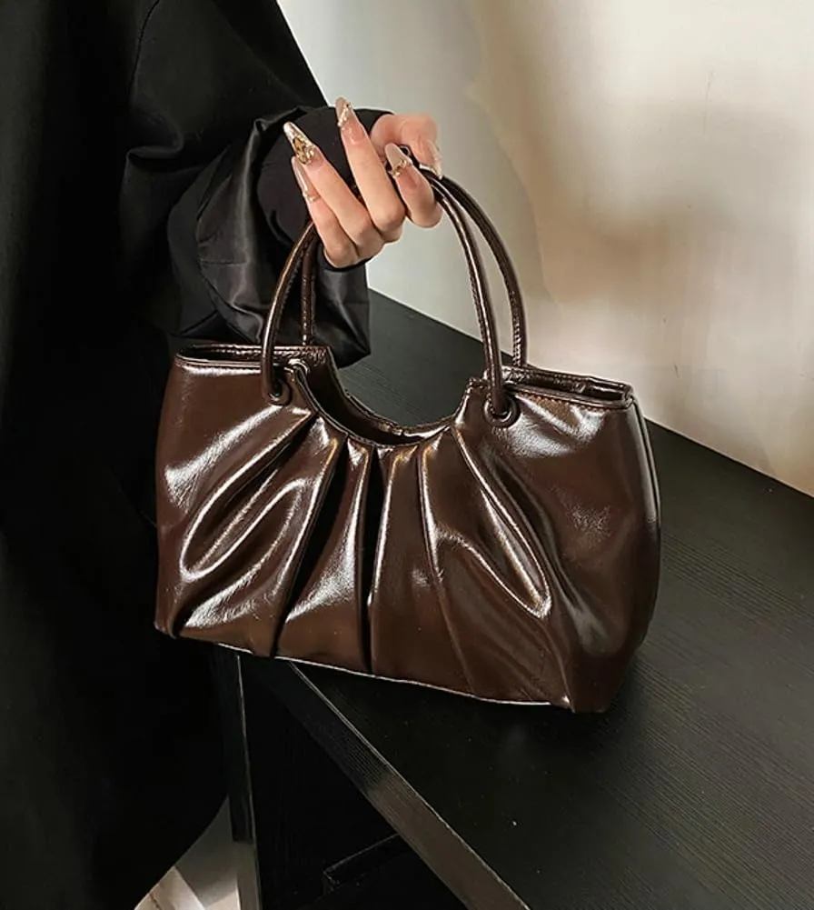 Small Crossbody Shoulder Bags for Women Pleated Vegan Leather Tote Satchel Cloud Handbag Trendy Purses 2025
