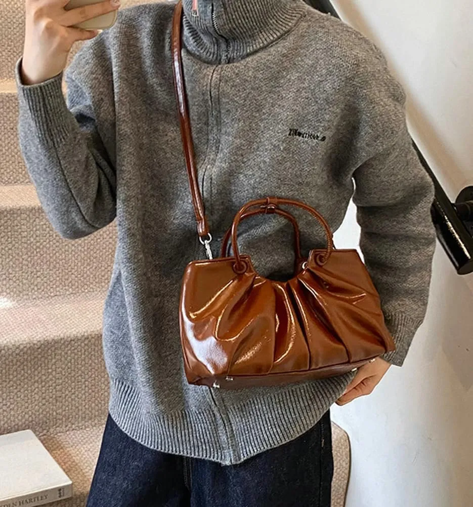 Small Crossbody Shoulder Bags for Women Pleated Vegan Leather Tote Satchel Cloud Handbag Trendy Purses 2025