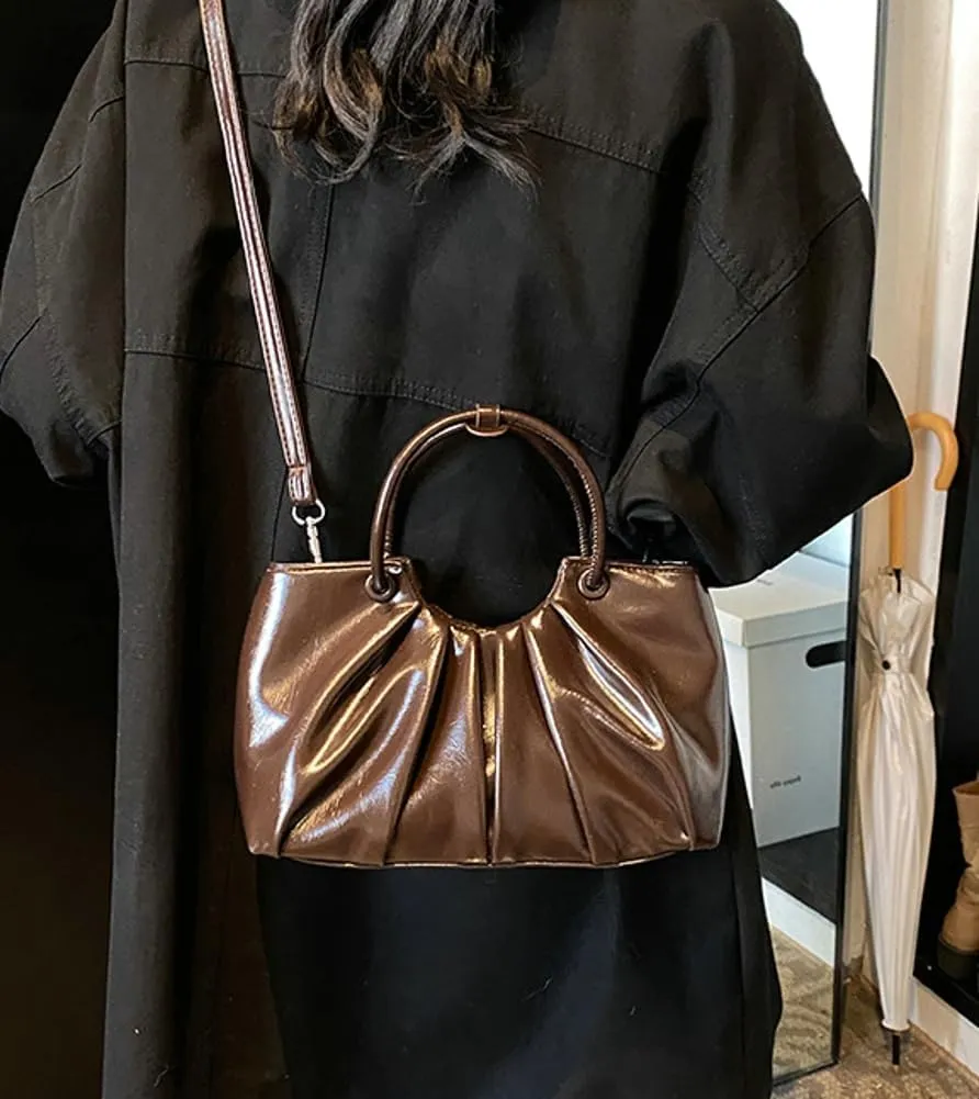 Small Crossbody Shoulder Bags for Women Pleated Vegan Leather Tote Satchel Cloud Handbag Trendy Purses 2025