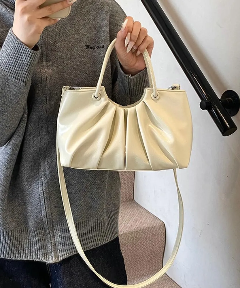 Small Crossbody Shoulder Bags for Women Pleated Vegan Leather Tote Satchel Cloud Handbag Trendy Purses 2025