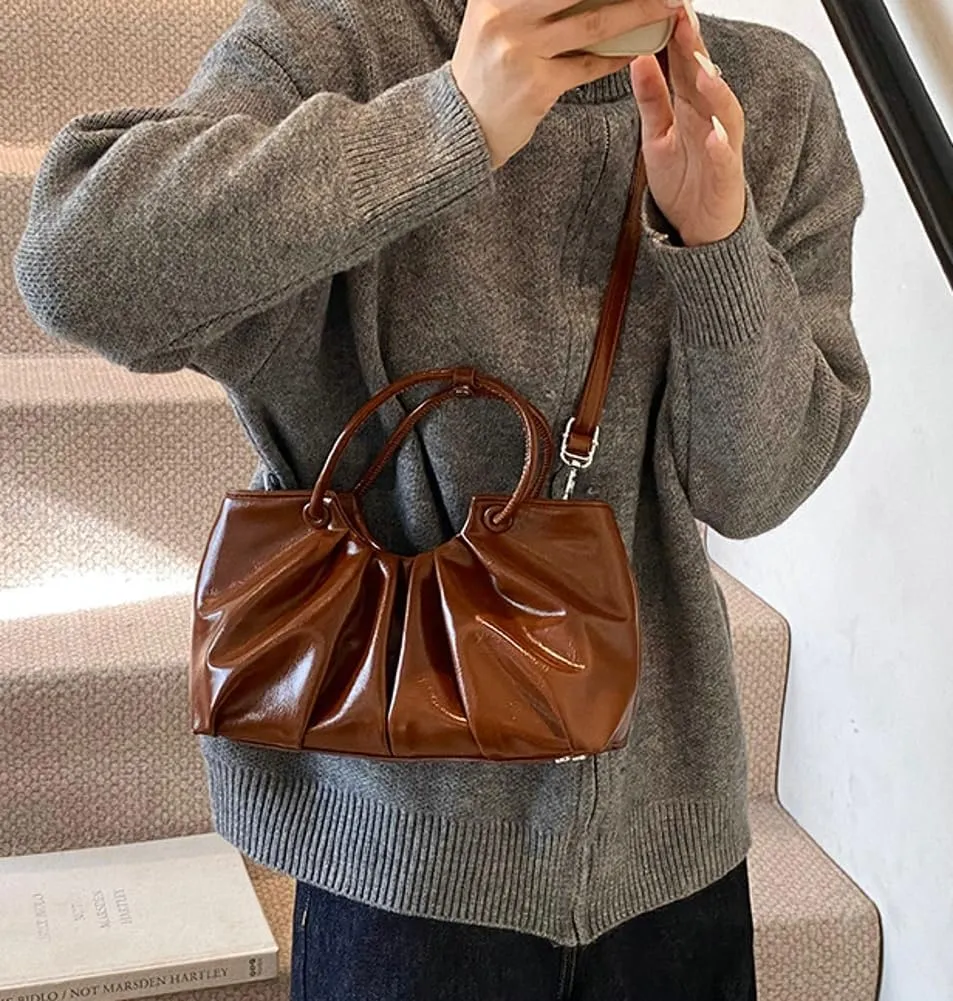 Small Crossbody Shoulder Bags for Women Pleated Vegan Leather Tote Satchel Cloud Handbag Trendy Purses 2025