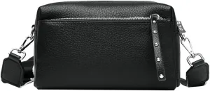 Small Crossbody Shoulder Bags for Women Triple Zip Phone Purse PU Leather Handbag Soft Satchel with Wide Strap