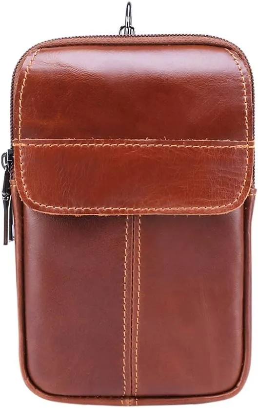 Small Travel Cell Phone Hip Pouch Leather Retro Mens Waist Belt bag