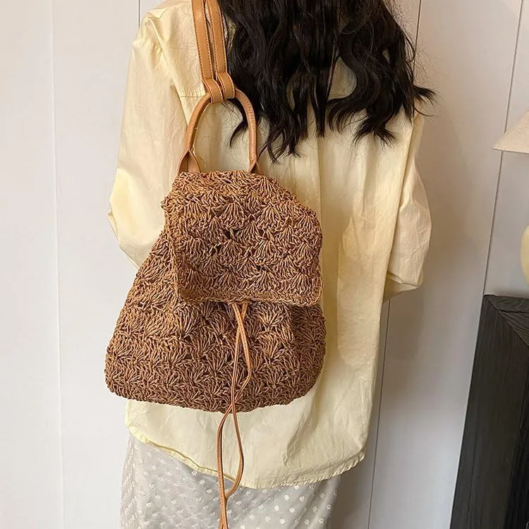 Straw Backpack Grunge Beach Backpack, Aesthetic Summer Cute Daypack Purse Straw Woven Shoulder Bag Hiking Travel