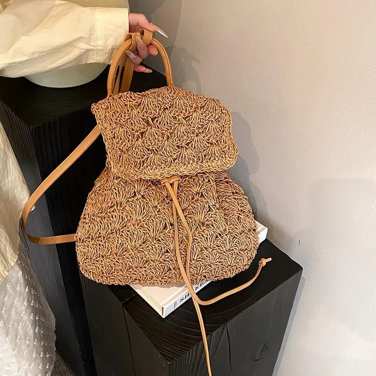 Straw Backpack Grunge Beach Backpack, Aesthetic Summer Cute Daypack Purse Straw Woven Shoulder Bag Hiking Travel