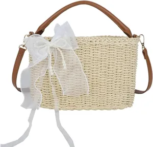 Straw Beach Bag for Women Woven Crossbody Shoulder Bags Top Handle Satchel Handbag Purse for Summer 2025