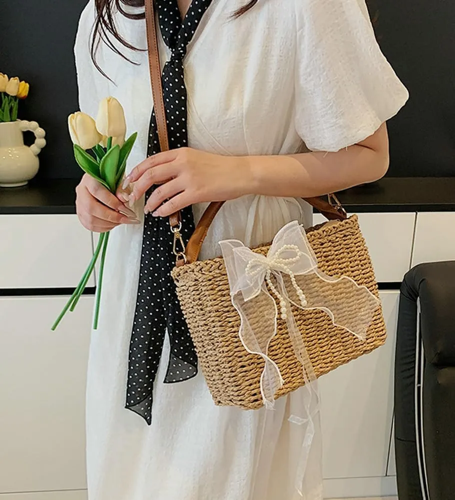 Straw Beach Bag for Women Woven Crossbody Shoulder Bags Top Handle Satchel Handbag Purse for Summer 2025