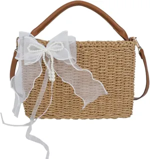 Straw Beach Bag for Women Woven Crossbody Shoulder Bags Top Handle Satchel Handbag Purse for Summer 2025