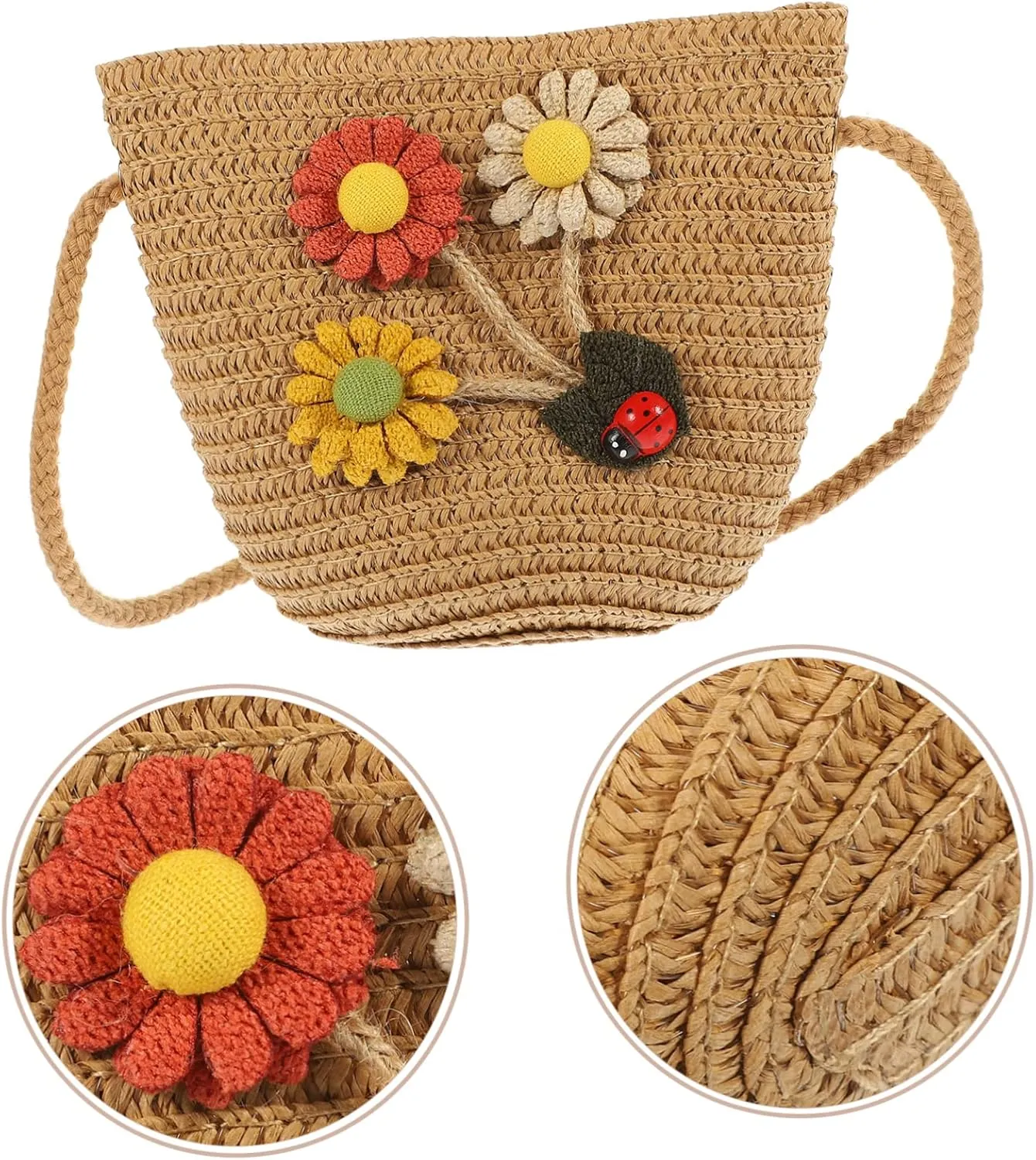 Straw Children's Satchel Sunflower Purse Mexican Purse Straw Woven Purse for Toddler Girl Toddler Girl