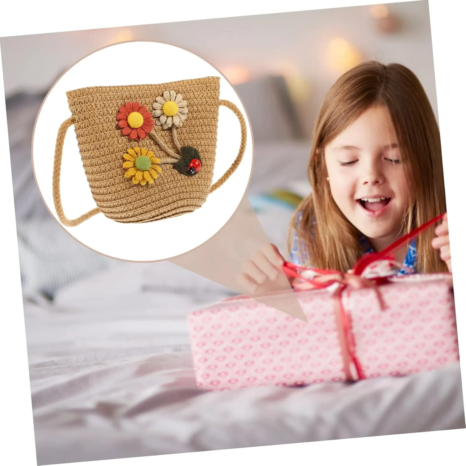 Straw Children's Satchel Sunflower Purse Mexican Purse Straw Woven Purse for Toddler Girl Toddler Girl