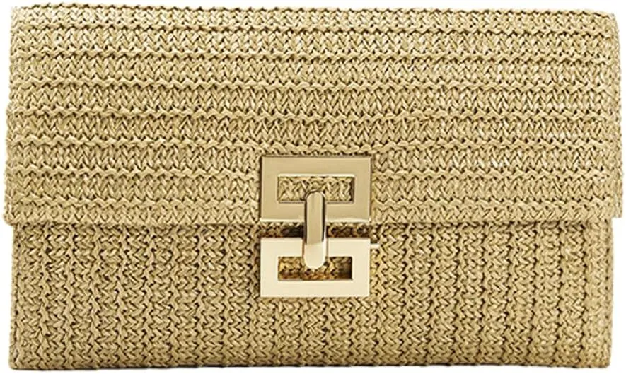 Straw Clutch Purses for Women Summer Woven Beach Bag Envelope Handbags Cell Phone Evening Purse for Wedding